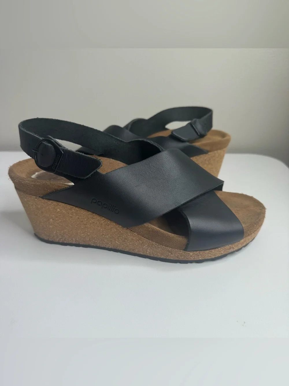 Birkenstock Papillio Samira Black Leather Wedge Sandal Size 37 US 7 Women’s